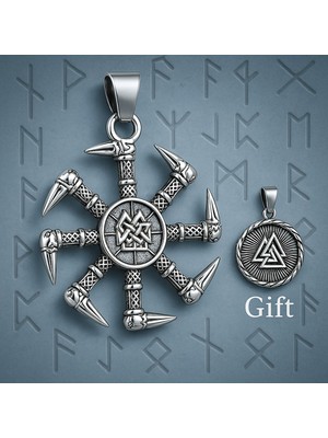 Erkek Kolye Viking Kolovrat ve Valknut Çelik Kolye Seti