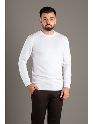Zeki Özer Erkek Beyaz Basic O Yaka Triko