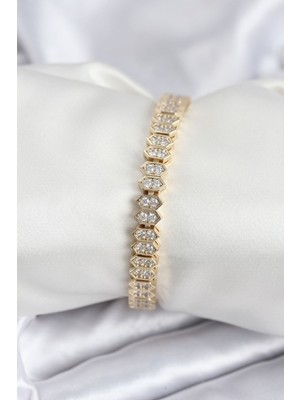 Vice Avm Pirinç VIP Seri Gold Renk Zirkon Taşlı Kadın Bileklik