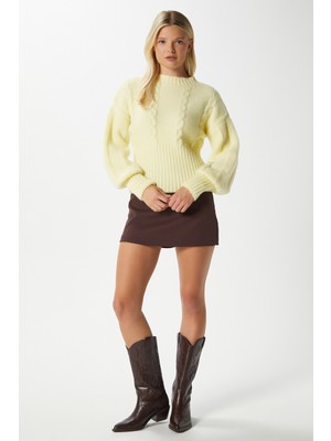 Kadın Stay Yumuşak Doku Saç Örgü Kalın Sarı Triko Kazak KZ00174