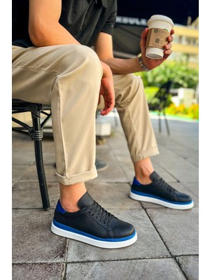 Santoni Kaliteli Şık Erkek Spor Ayakkabı Siyah-Mavi