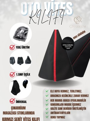 Çınarrium Volkswagen Polo Siyah Deri Özel Yeni Tasarım Kırmızı Şerit Vites Körüğü