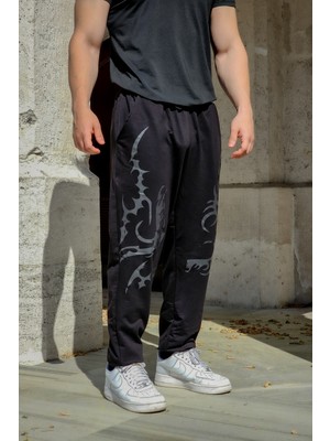 Tribal Vortex - Erkek Siyah Eşofman Altı Lastikli Paça Rahat Kesim Cepli Jogger