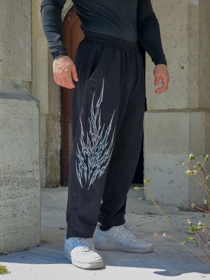 Fire - Erkek Siyah Eşofman Altı Lastikli Paça Rahat Kesim Cepli Jogger