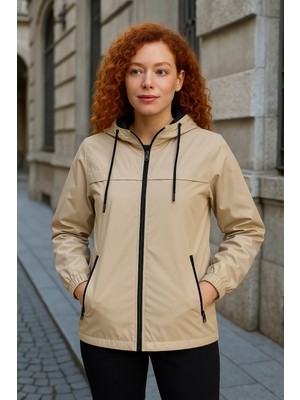 Comstar Kadın Taş Rüzgarlık & Yağmurluk Kapşonlu Hafif Uzun Kol Slim Fit Tasarım