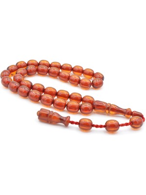 Sistemli Beyzi Kesim Günlük Boy Sarı Sıkma Kehribar Tesbih 002