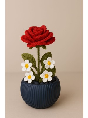 Saksılı El Örgüsü Gül - Sevdiklerinize Solmayan Hediye