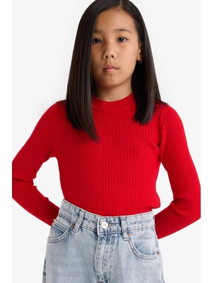 DeFacto Kız Çocuk Fitted Bisiklet Yaka Triko Kazak E9849A825AU