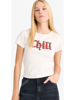 DeFacto Fitted Baskılı Ribana Kısa Kollu Tişört G1222AX25AU