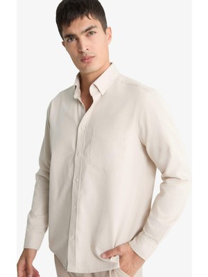 DeFacto Regular Fit Polo Yaka Gabardin Uzun Kollu Gömlek F1261AX25AU