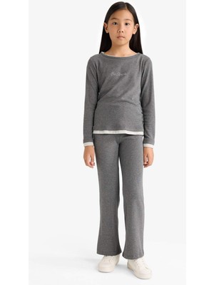 DeFacto 2'li Takım Baskılı Uzun Kollu Tişört Eşofman Altı Kız Çocuk G0119A825AU