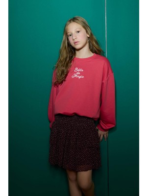 DeFacto Oversize Geniş Kalıp Bisiklet Yaka Baskılı Sweatshirt Kız Çocuk G2460A825WN