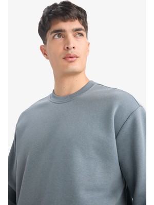 DeFacto Relax Fit Bisiklet Yaka Kalın İçi Yumuşak Tüylü Basic Düz Sweatshirt T5139AZ25AU