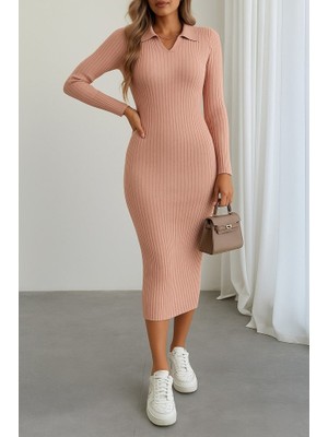 Arben Boutique Kadın Uzun Kollu Yakalı Triko Elbise