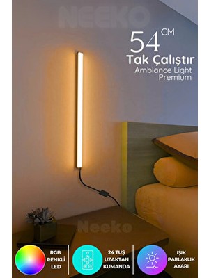 Neeko Uzaktan Kumandalı RGB Led 16 Renk Aplik 54 cm Siyah Renkli Enerji Tasarruflu Özellik