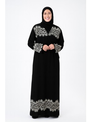 Halkalı Desenli Kruvaze Namaz Elbisesi – Yandan Bağlamalı, Rahat Kesim 36–46 Beden