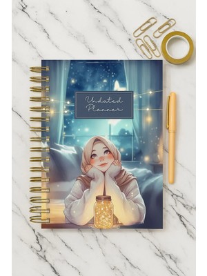 Fobinote Sert Kapak A5 Spiralli Ajanda Gece Lambası 15 x 21 cm Desenli Planlayıcı Defter