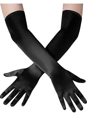 Nessiworld  Uzun Boy Ekstra Parlak Saten Eldiven Siyah Renk