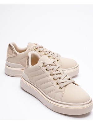 Kadın Spor Ayakkabı Nubuk Gold Detaylı Bej Alira
