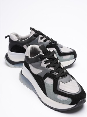 Avira Kadın Gri Siyah Kalın Tabanlı Spor Ayakkabı Sneakers