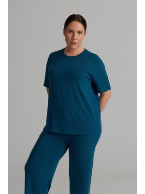 Kadın Plus Size Modal Iki Iplik Kısa Kollu T-Shirt