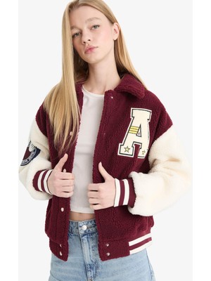 DeFacto Oversize Geniş Kalıp Polo Yaka Pelüş Bomber Ceket E9838AX25WN