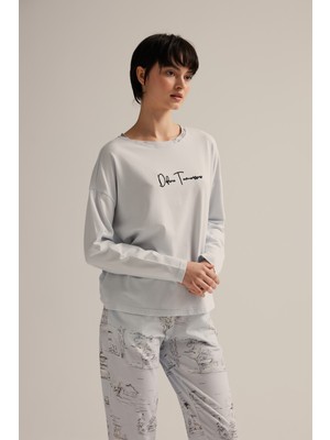 Kadın Pamuklu Uzun Kollu Pijama Üstü