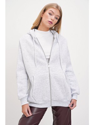 Fermuarlı Kapüşonlu Oversize Hırka