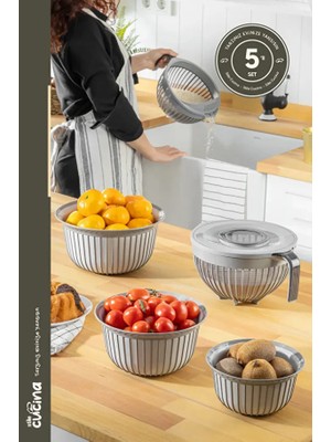 Stile Cucina 5 Parça Linea Çok Amaçlı Çeyiz Seti Gri 1x( Mikser Kabı 3lt) 1x(3 Boy Kase) 1x(Pirinç Süzgeçi 3lt)