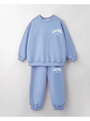 Unisex Laciel Paris Winter Clup Mavi 3 Iplik Fitilli Kumaş Alt Üst Eşofman Takımı