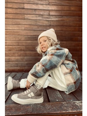 Minojoy Sherpa Ekose Desen Çocuk Ceket Erkek için Yün, Polyester ve Akrilik Malzeme Özellikleriyle