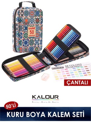 Kuru Boya Kalem Seti 50 Renk, Çantalı (Defter+Blender ve Jel Kalem+Kalemtraş Hediyeli)