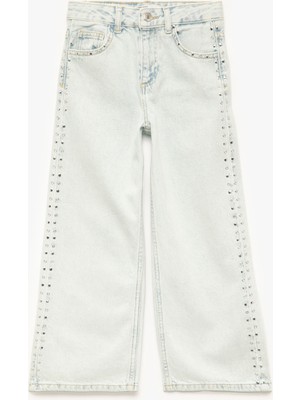 Pamuklu Normal Bel Zımba Detaylı  Geniş Paça Denim Pantolon - Wide Leg Jeans