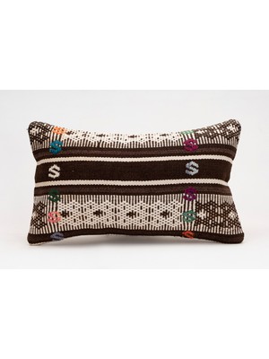 El Yapımı Kilimden Yapılmış Vintage Kırlent Kılıfı, Yün, 30X50 cm