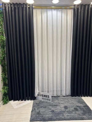 Nivemes Home Keten Tül Perde 1/2,5 Sık Pileli 350 x 280 cm Düz Desenli Polyester