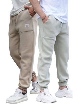 Madmext Bej/Çağla Yeşili Cepli Jogger Erkek 2'Li Paket Eşofman Altı E7445