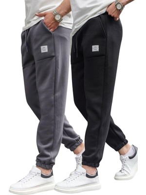 Madmext Siyah/Füme Cepli Jogger Erkek 2'Li Paket Eşofman Altı E7445