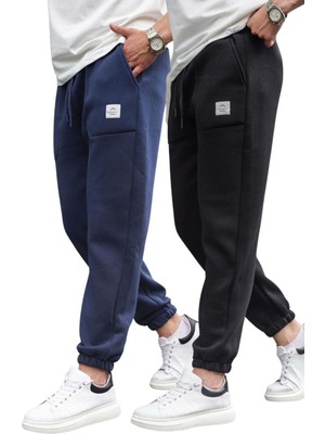 Madmext Lacivert/Siyah Cepli Jogger Erkek 2'Li Paket Eşofman Altı E7445