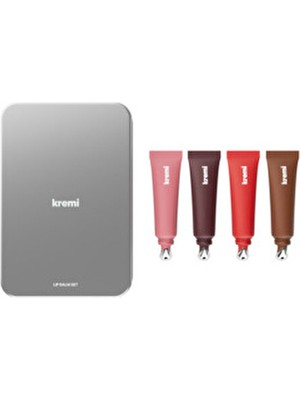 Kremi Lip Balm Set 4 Metal Kutu I Kırmızı I Kahve I Nude I Bordo I Nemlendirici I Dudak Parlatıcı