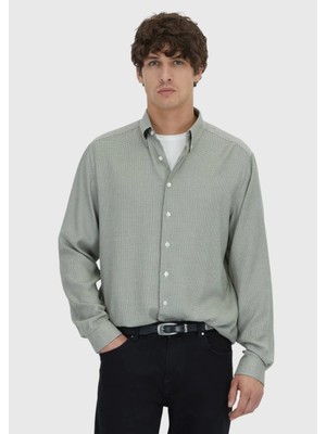 Haki Casual Fit Dokuma Casual Pamuk Karışımlı Gömlek