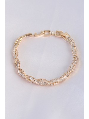 Vip Seri Pirinç Zirkon Taşlı Gold Renk Sarmal Model Bileklik