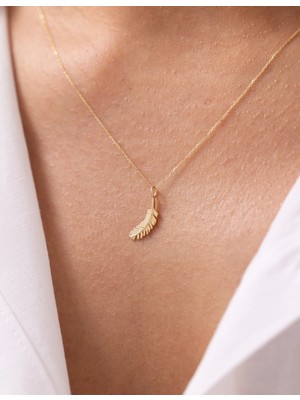 Altın Defne Tüyü Minimal 14 Ayar Kolye