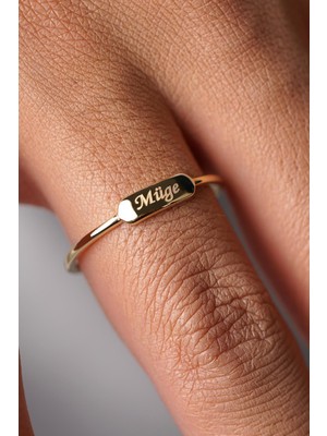 Fiyonk Kuyumculuk 14 Ayar Altın Dikdörtgen Plaka Yüzük