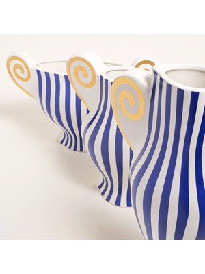 Longhu Seramik Vazo 24X10X36 cm Mavi - Altın