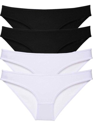Litaetrend 4 Adet Eko Set Likralı Kadın Slip Külot Siyah Beyaz