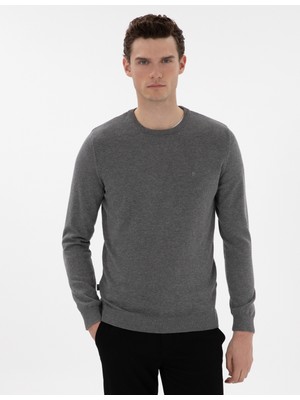 Pierre Cardin Erkek Gri Melanj Slim Fit Bisiklet Yaka Basic Triko Kazak 50296575-VR086