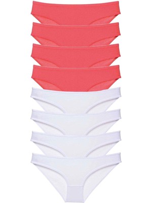 Litaetrend 8 Adet Eko Set Likralı Kadın Slip Külot Fuşya Beyaz