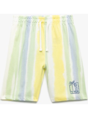 Pamuklu Beli Bağlamalı Cepli Baskılı Şort