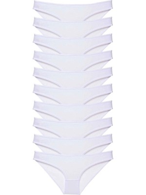 Litaetrend 10 Adet Süper Eko Set Likralı Kadın Slip Külot Beyaz