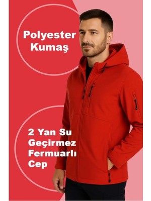 Selçuklu Plus Kışlık Softshell Mont – Kırmızı & Siyah | Su ve Rüzgar Geçirmez İş Montu